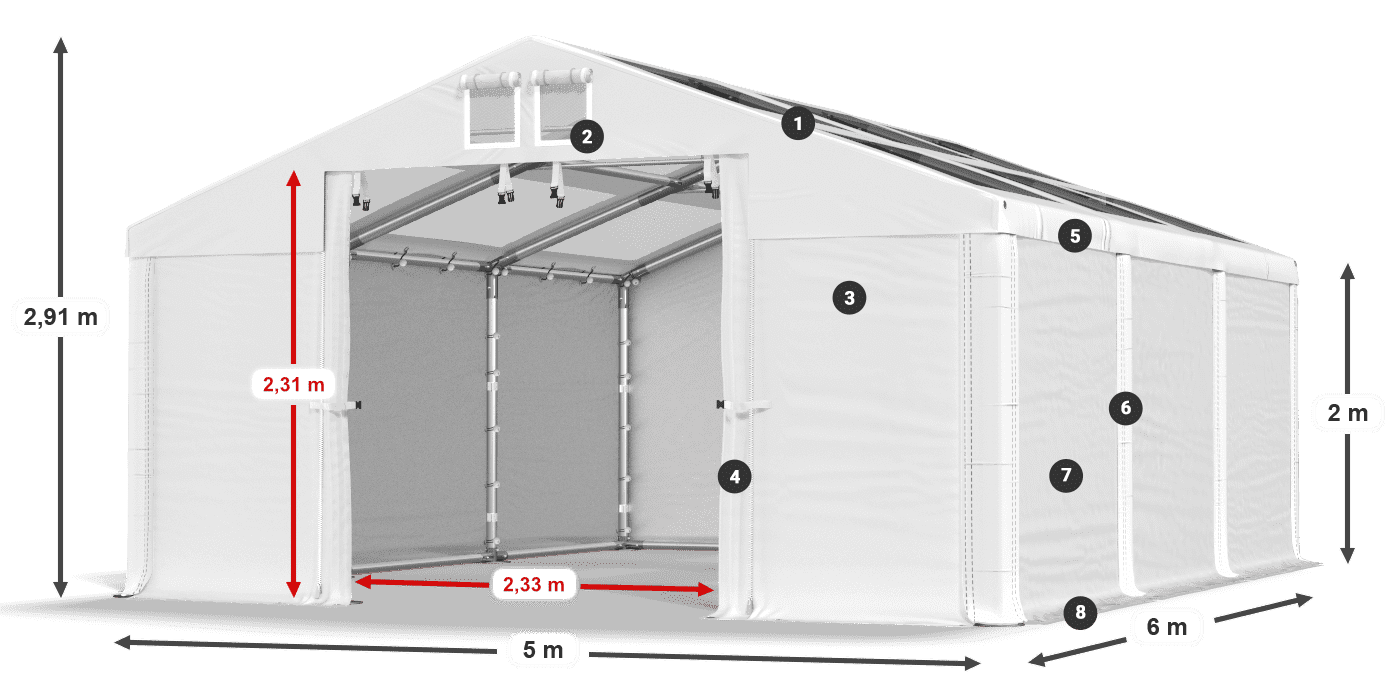 Strecha: MS T 580 PVC Steny: SD 500 PVC 2 m legenda