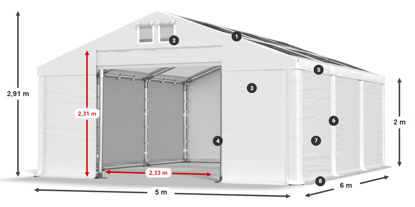 Strecha: MS T 580 PVC Steny: SD 500 PVC 2 m legenda