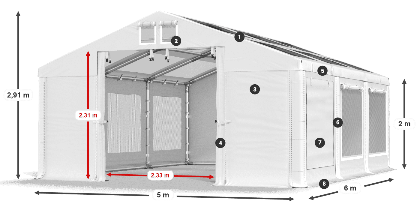 Strecha: MS T 580 PVC Steny: SDM 500 PVC 2m legenda