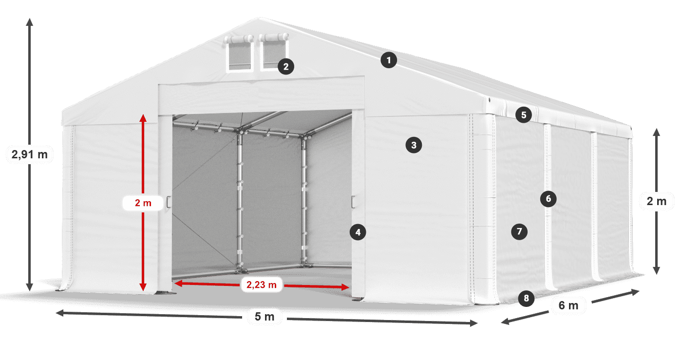 Strecha: MS 580 PVC Steny: SD 500 PVC 2 m legenda