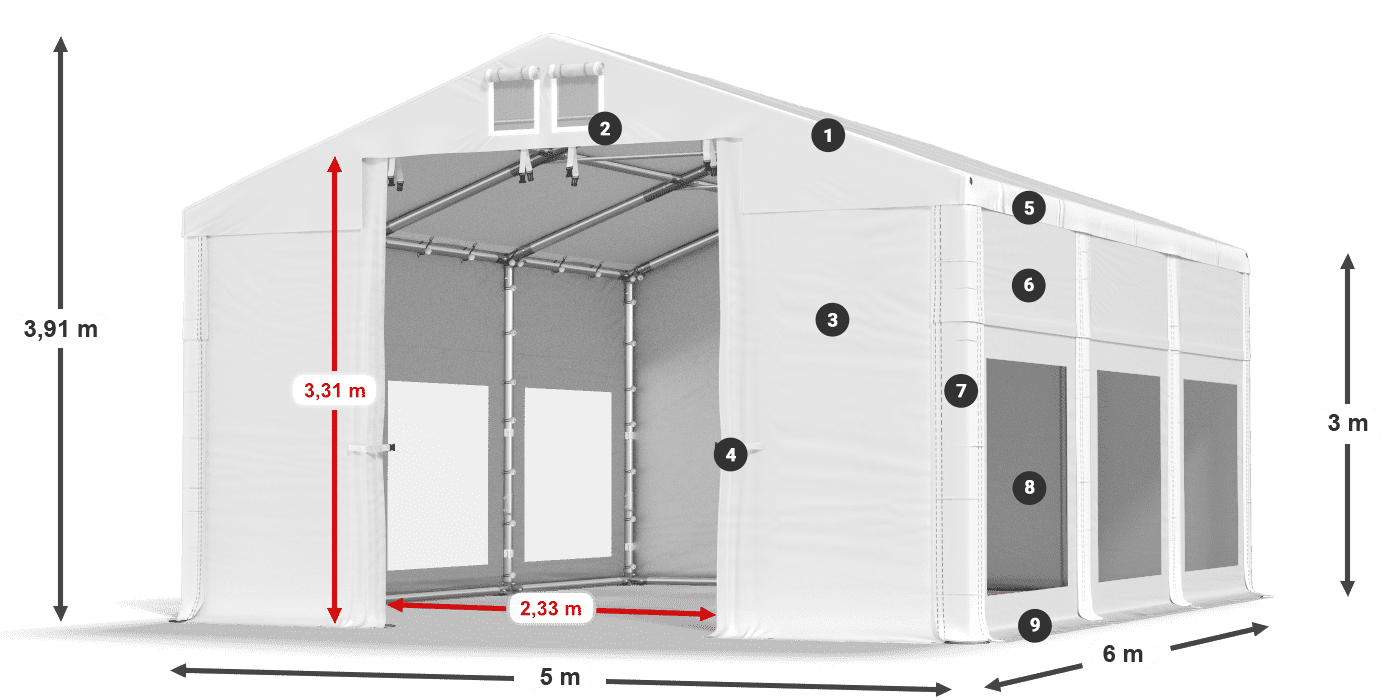 Strecha: FR 620 PVC Steny: MS 580 PVC 3m legenda