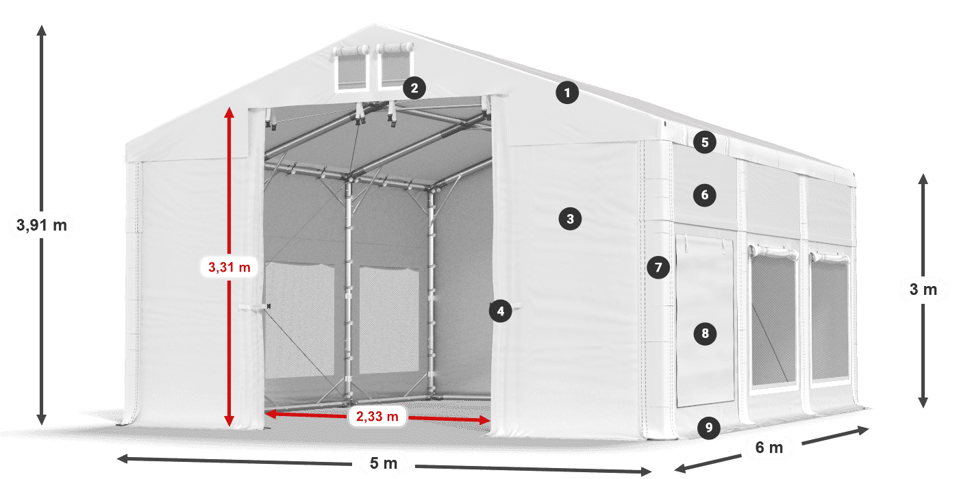 Strecha: FR 620 PVC Steny: SD 500 PVC 3m legenda