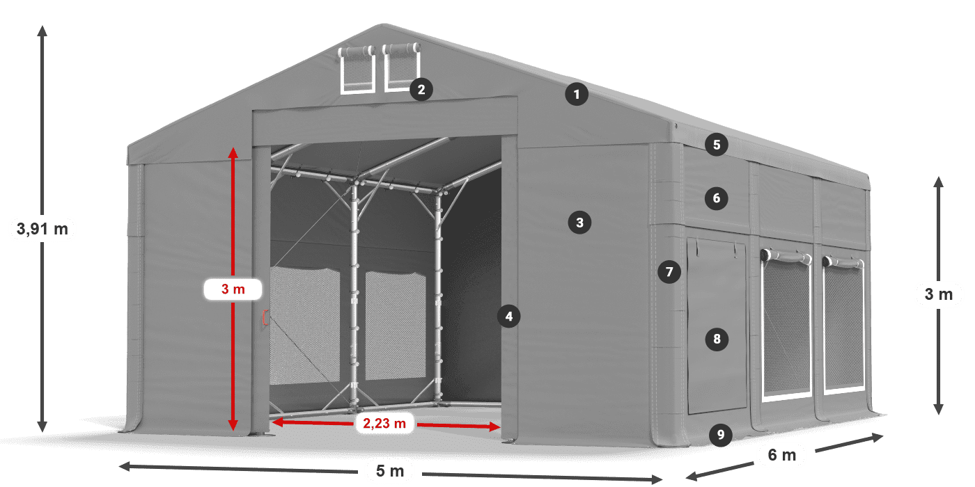 Strecha: FR 620 PVC Steny: SD 500 PVC 3m legenda