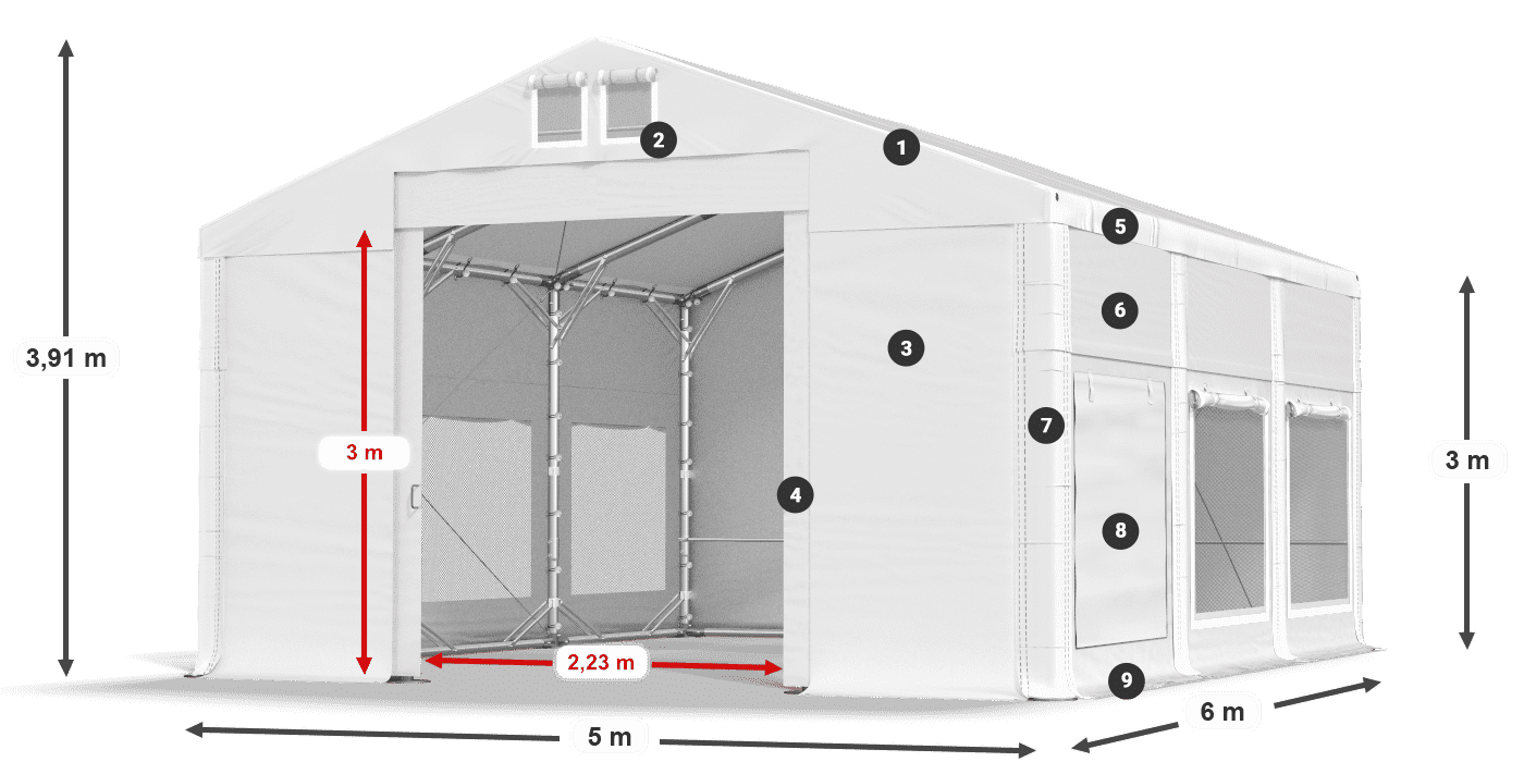 Strecha: FR 620 PVC Steny: SD 500 PVC 3m legenda