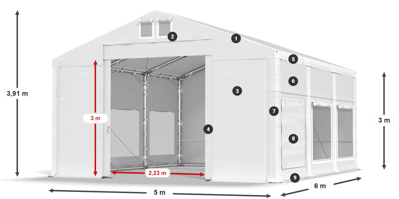 Strecha: FR 620 PVC Steny: SD 500 PVC 3m legenda