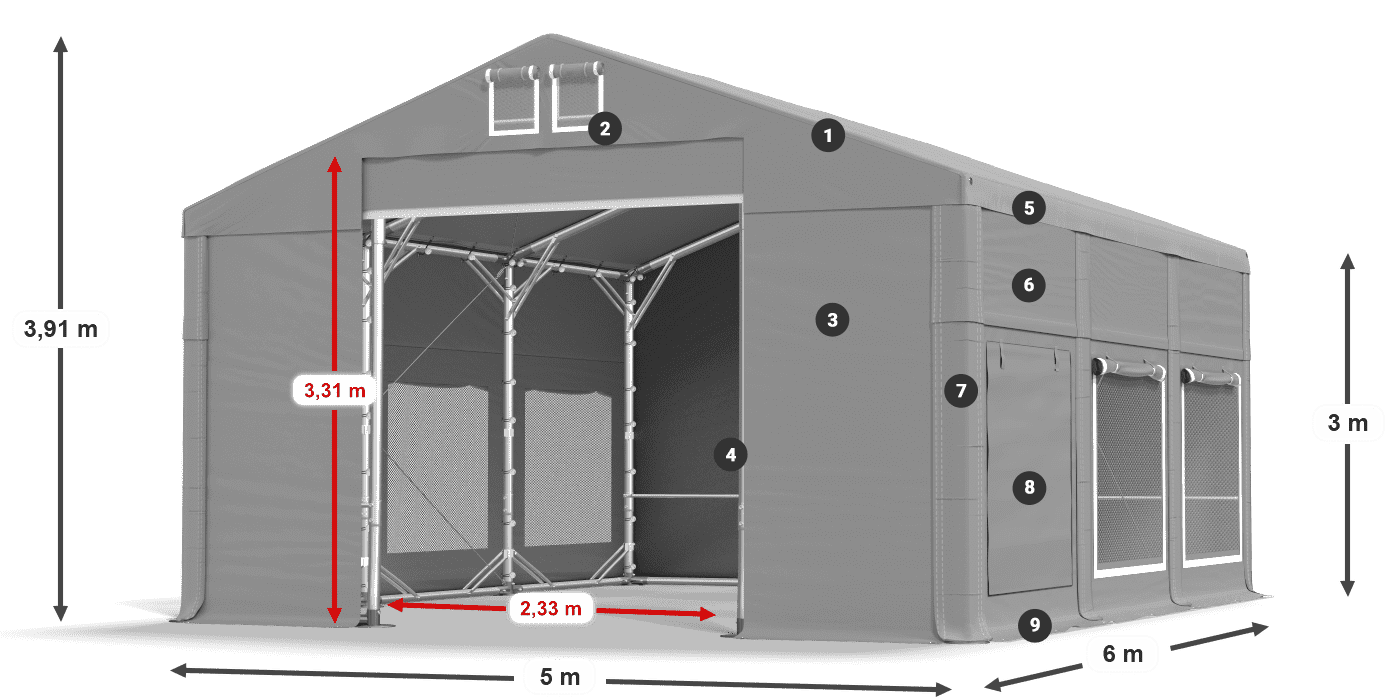 Strecha: FR 620 PVC Steny: SD 500 PVC 3m legenda