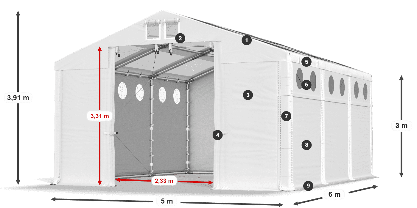 Strecha: MS T 580 PVC Steny: MS O 580 PVC 3m legenda