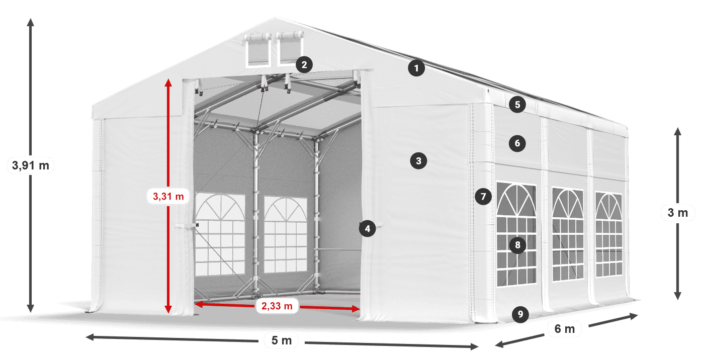 Strecha: MS T 580 PVC Steny: SD I 500 PVC 3m legenda