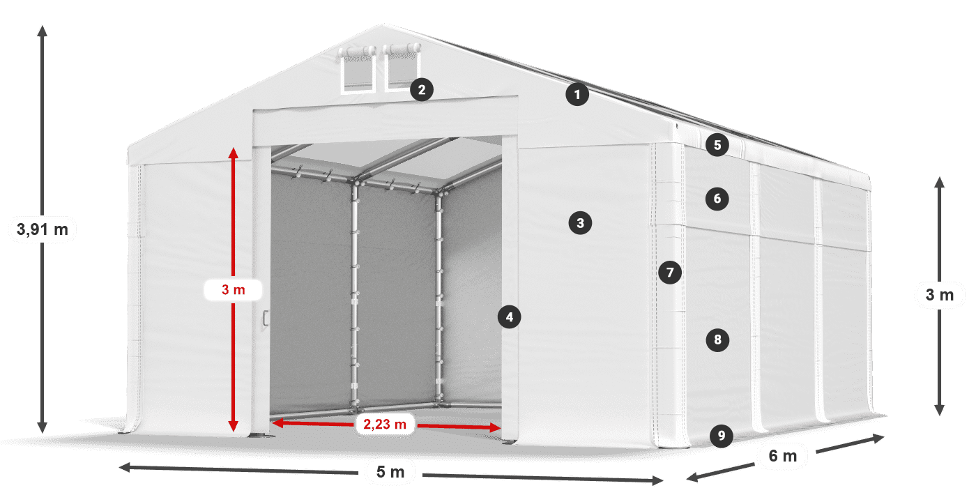 Strecha: MS T 580 PVC Steny: SD 500 PVC 3m legenda