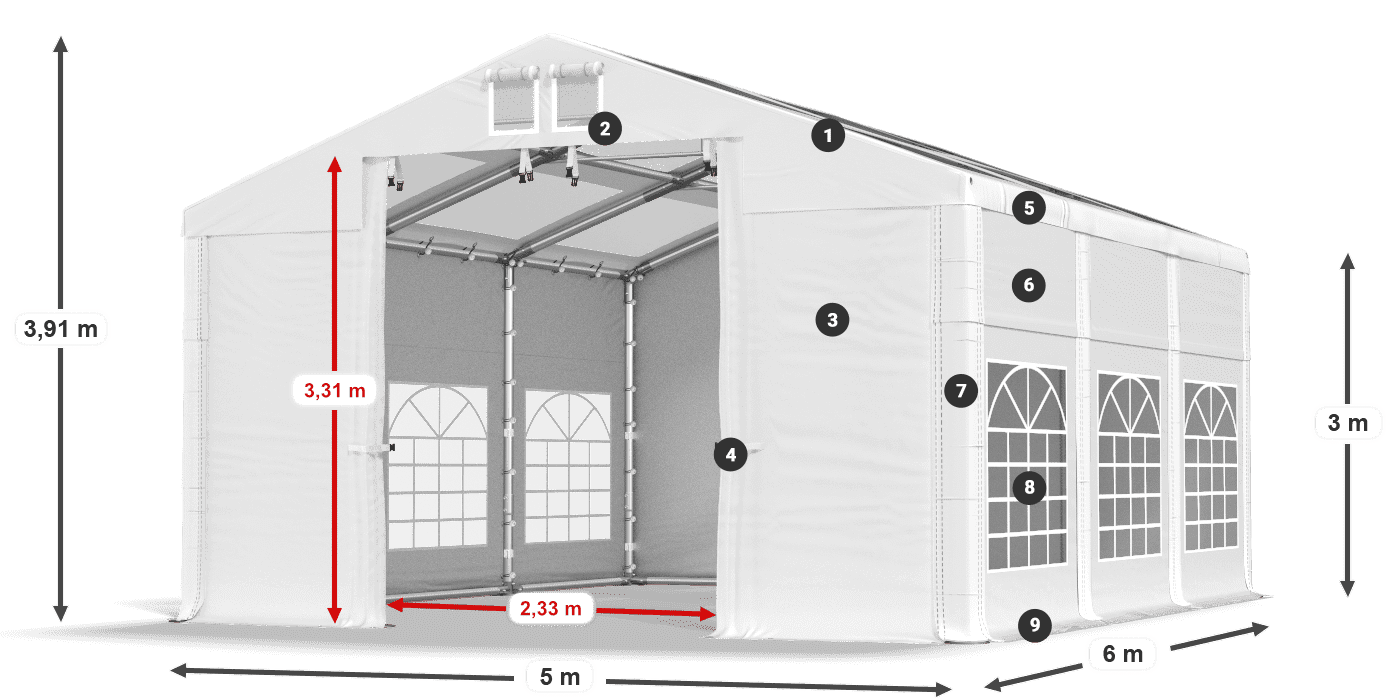 Strecha: MS T 580 PVC Steny: SD I 500 PVC 3m legenda