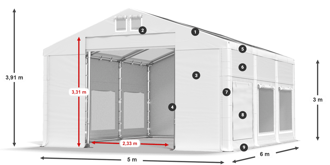Strecha: MS T 580 PVC Steny: SD M 500 PVC 3m legenda