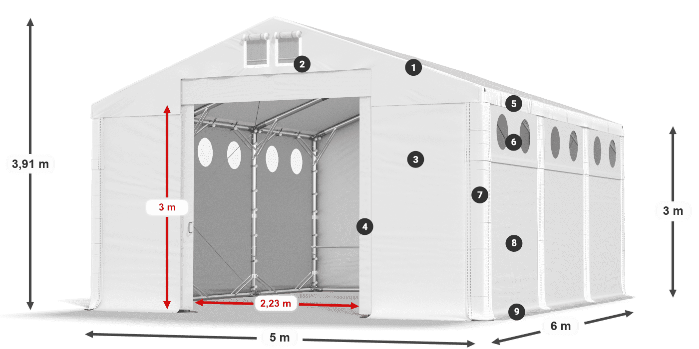 Strecha: SD 560 PVC Steny: FR O 620 PVC legenda 3m
