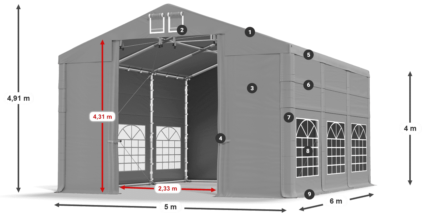 Strecha: FR 620 PVC Steny: SD 500 PVC 4m legenda