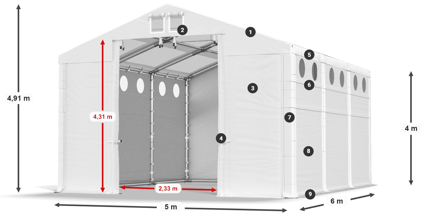 Strecha: MS T 580 PVC Steny: MS O 580 PVC 4m legenda