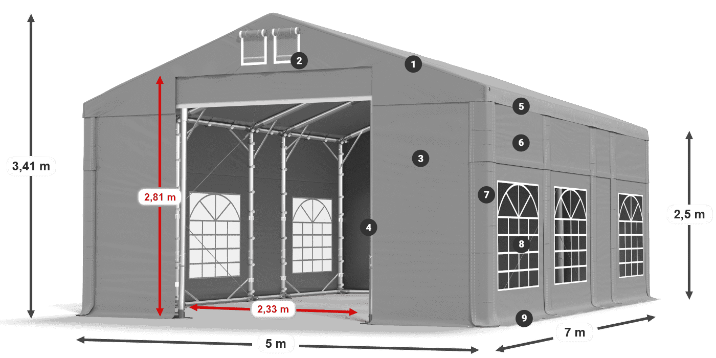 Strecha: FR 620 PVC Steny: SD 500 PVC 2,5 m legenda