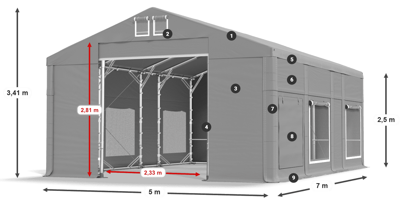 Strecha: FR 620 PVC Steny: SD 500 PVC 2,5 m legenda