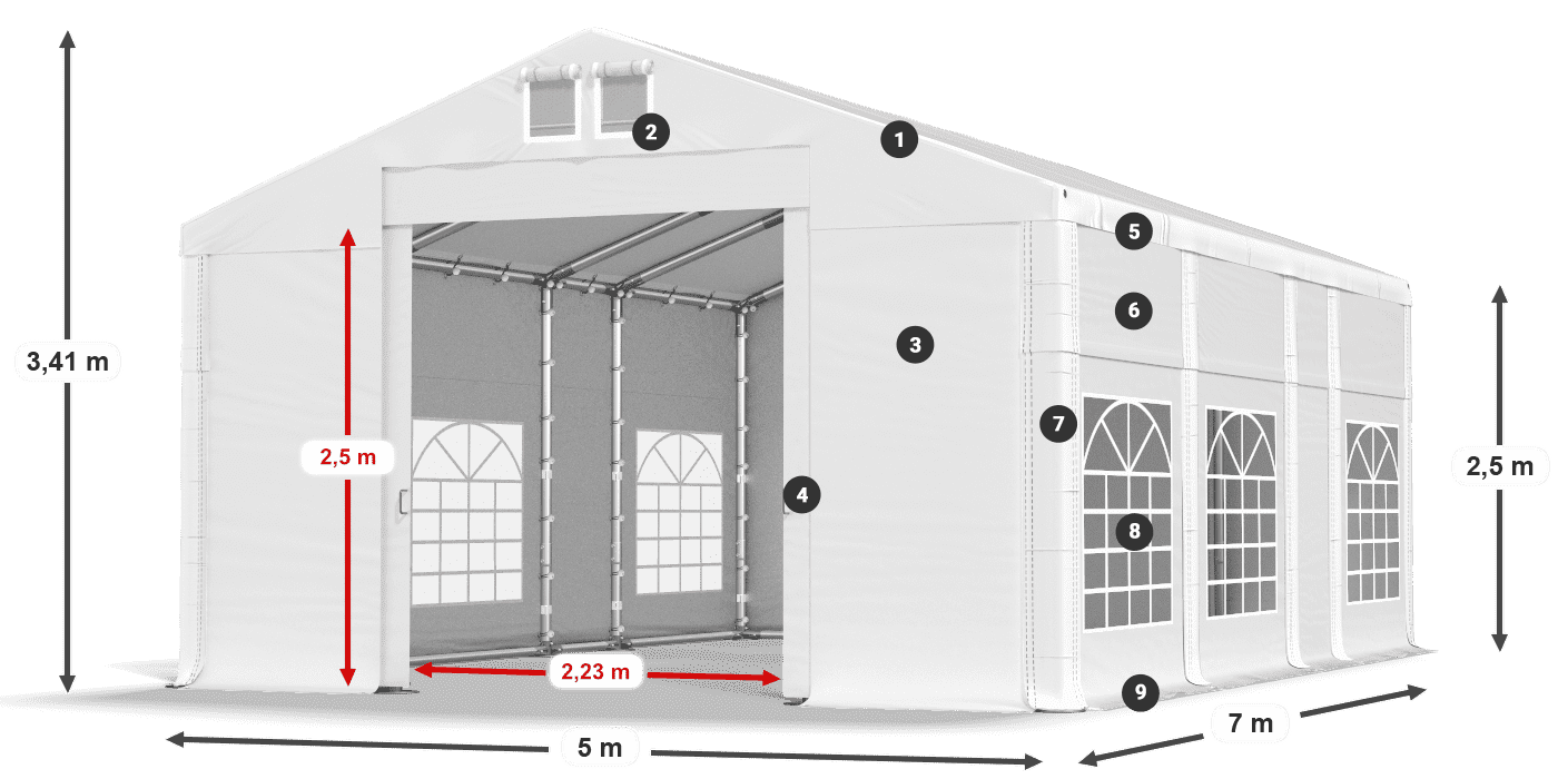 Strecha: FR 620 PVC Steny: SD 500 PVC 2,5 m legenda