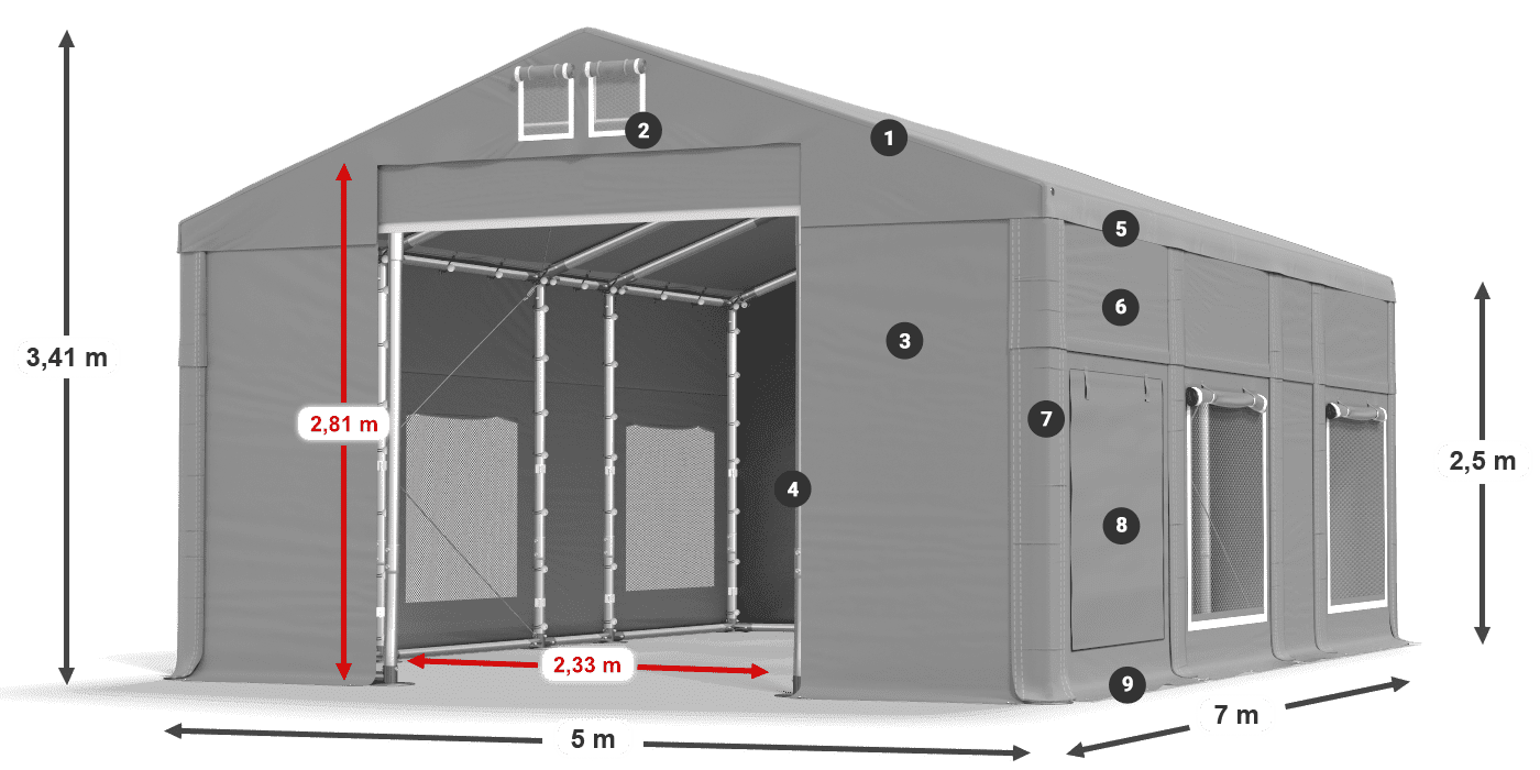 Strecha: FR 620 PVC Steny: SD 500 PVC 2,5 m legenda