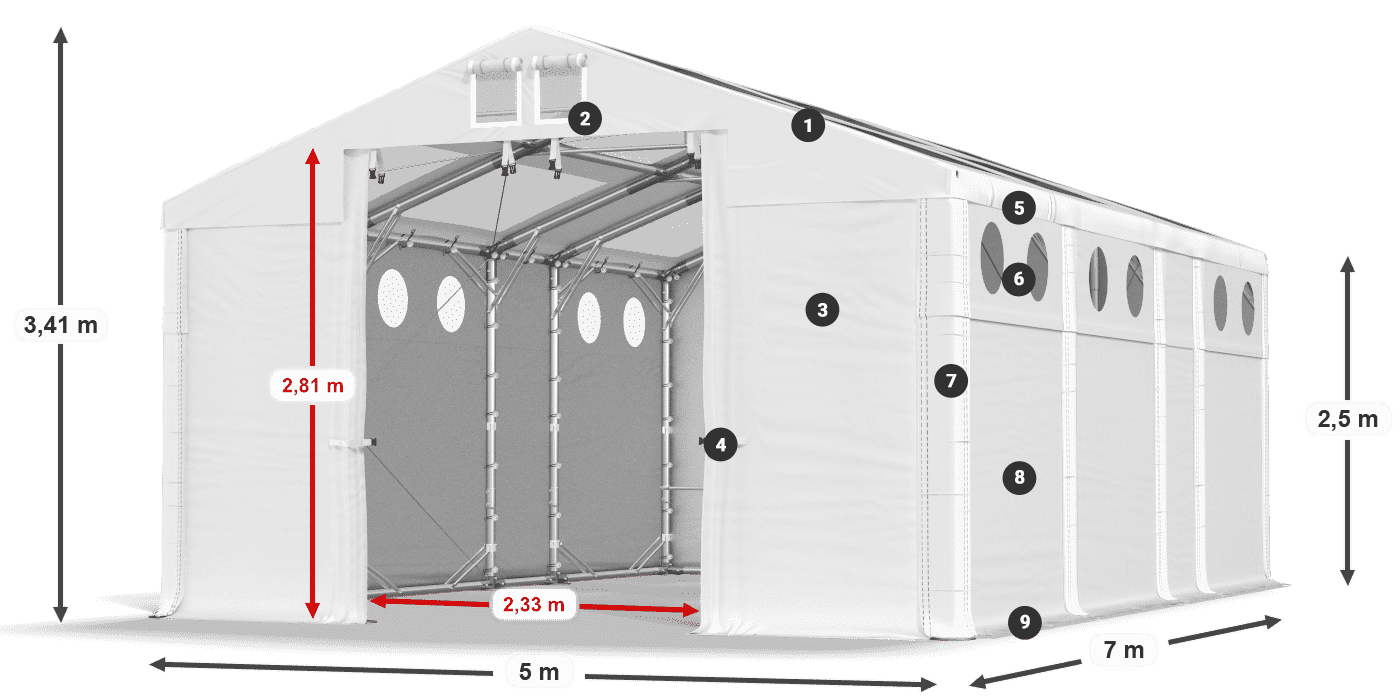 Strecha: MS T 580 PVC Steny: FR O 620 PVC 2,5 m legenda