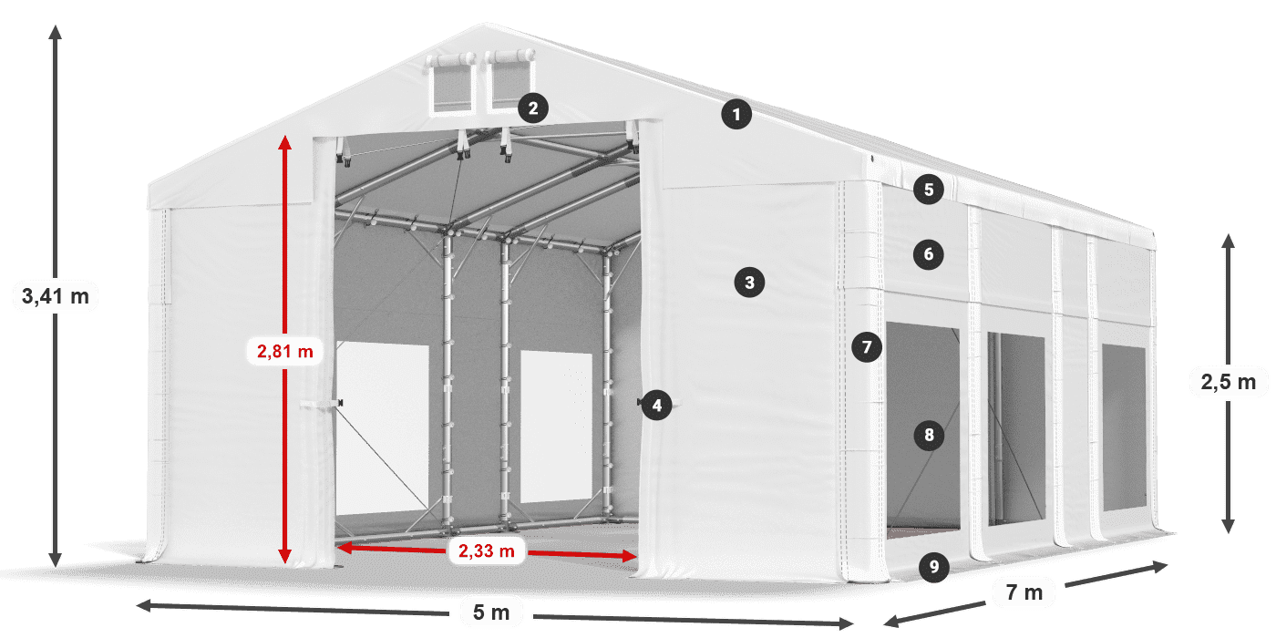 Strecha: MS 580 PVC Steny: MS 580 PVC 2,5 m legenda