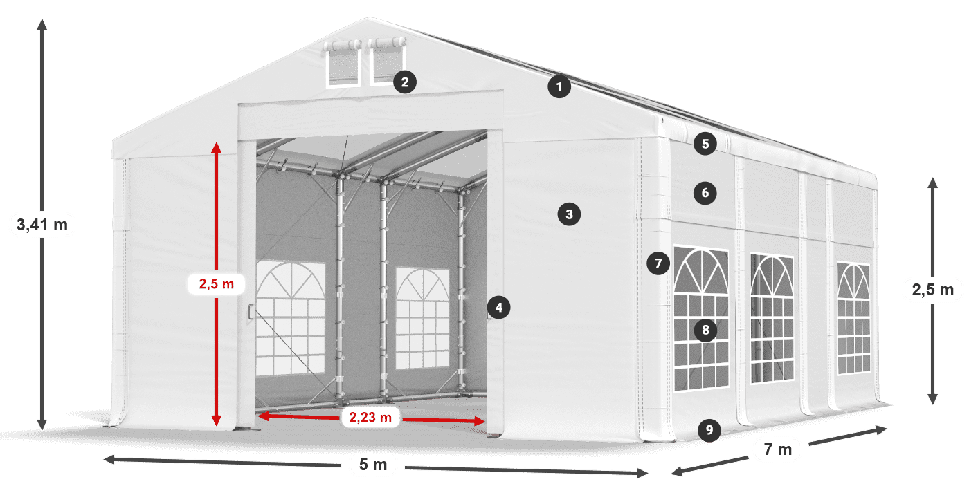 Strecha: MS 580 PVC Steny: SD 500 PVC 2,5 m legenda