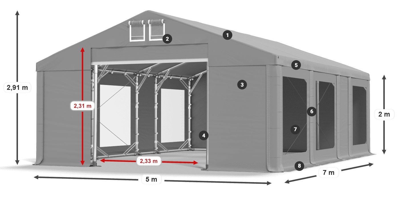 Strecha: FR 620 PVC Steny: MS 580 PVC 2 m legenda