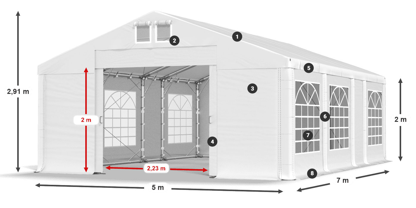 Strecha: FR 620 PVC Steny: SD 500 PVC 2 m legenda
