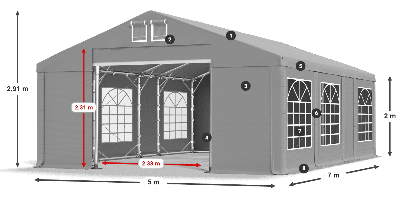 Strecha: FR 620 PVC Steny: SD 500 PVC 2 m legenda