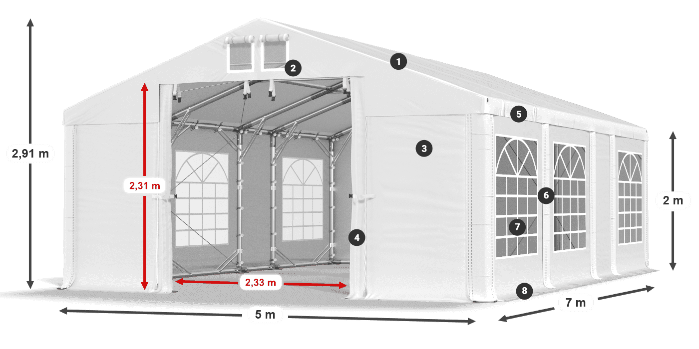 Strecha: FR 620 PVC Steny: SD 500 PVC 2 m legenda