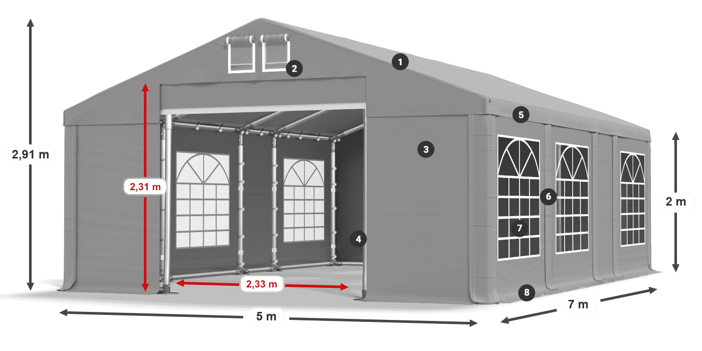 Strecha: FR 620 PVC Steny: SD 500 PVC 2 m legenda