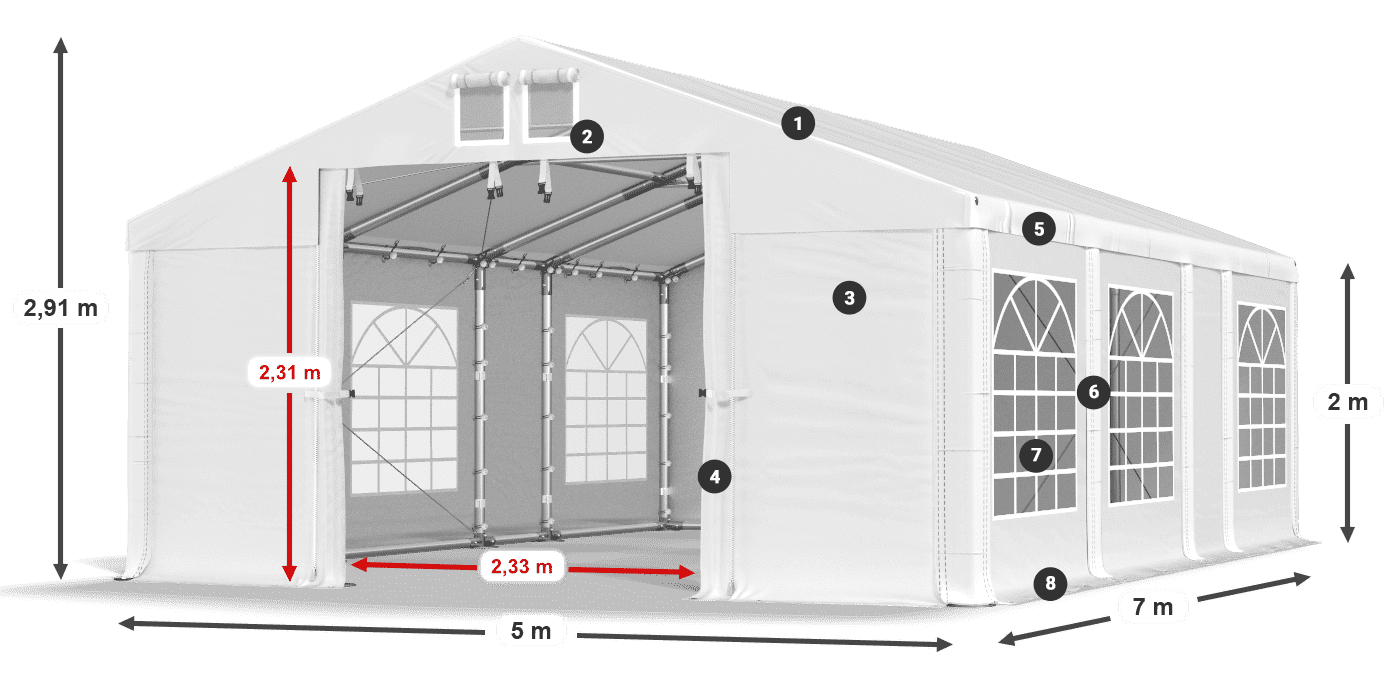 Strecha: FR 620 PVC Steny: SD 500 PVC 2 m legenda