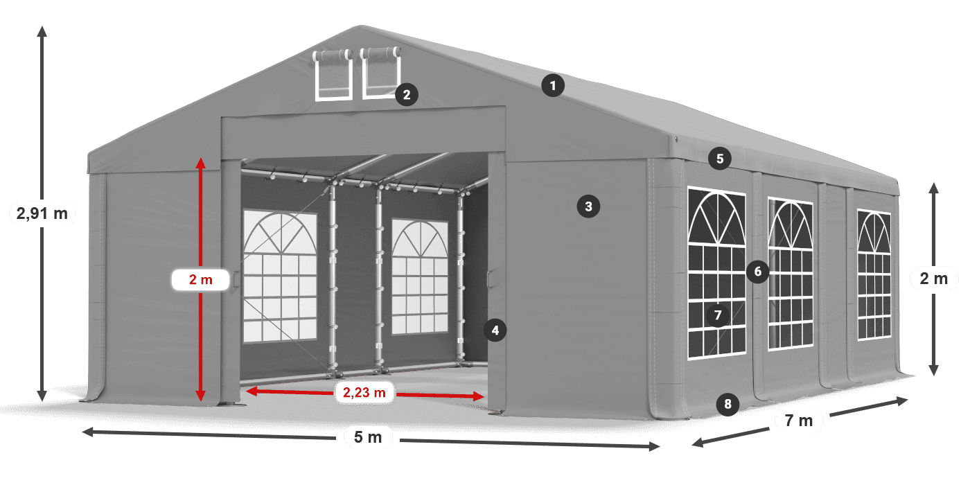 Strecha: FR 620 PVC Steny: SD 500 PVC 2 m legenda
