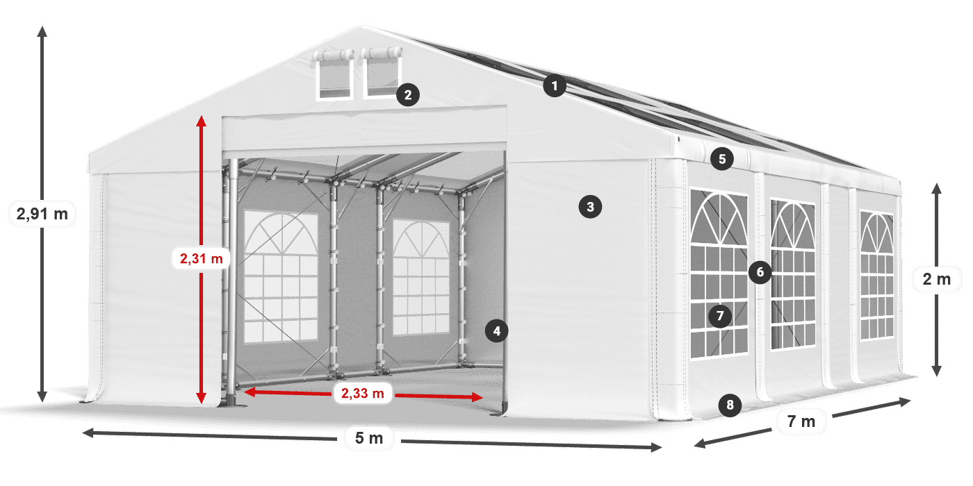 Strecha: MS T 580 PVC Steny: FR 620 PVC 2m legenda