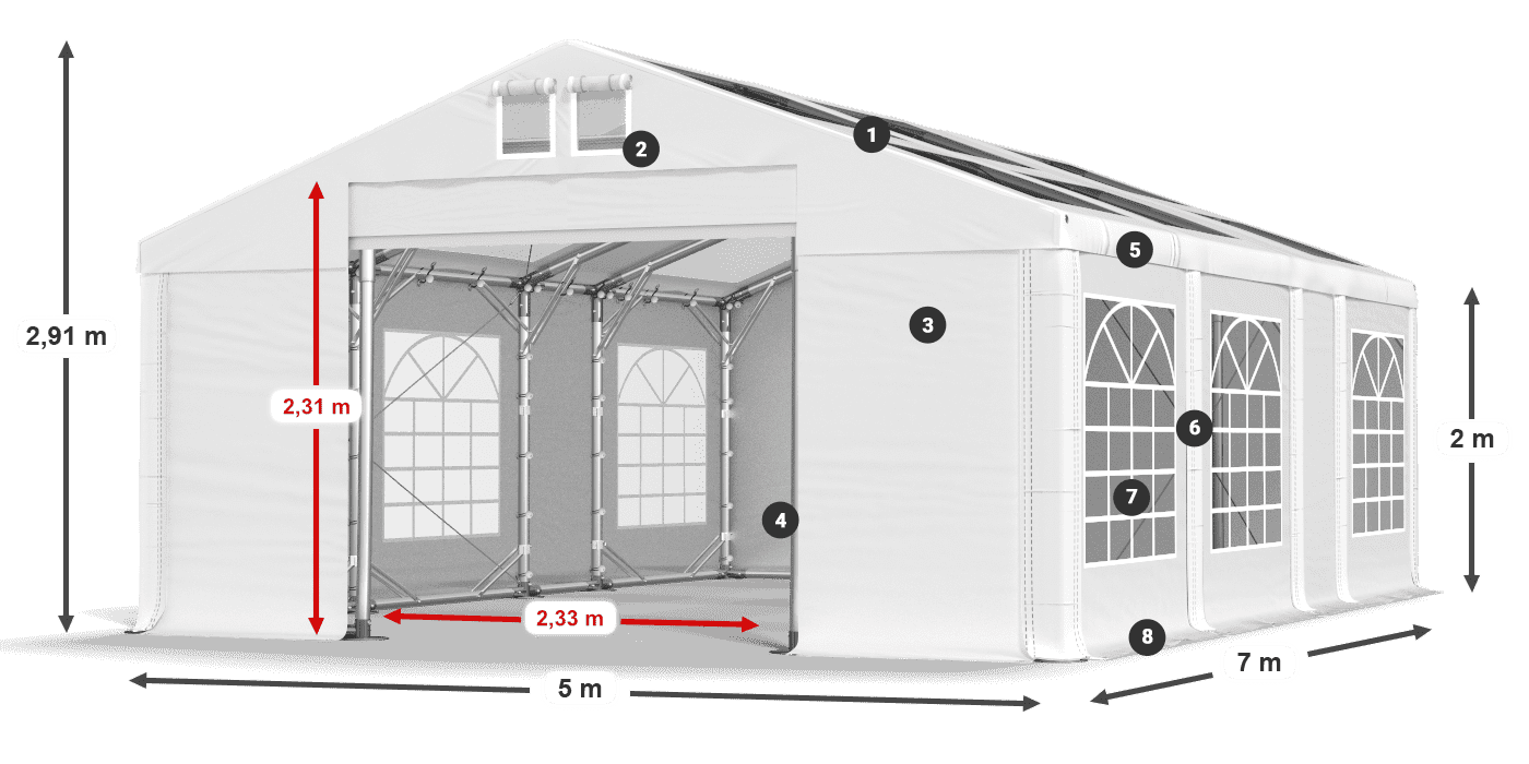 Strecha: MS T 580 PVC Steny: FR 620 PVC 2m legenda