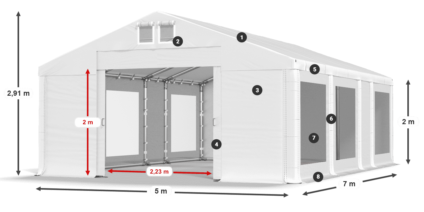 Strecha: MS 580 PVC Steny: MS 580 PVC 2 m legenda