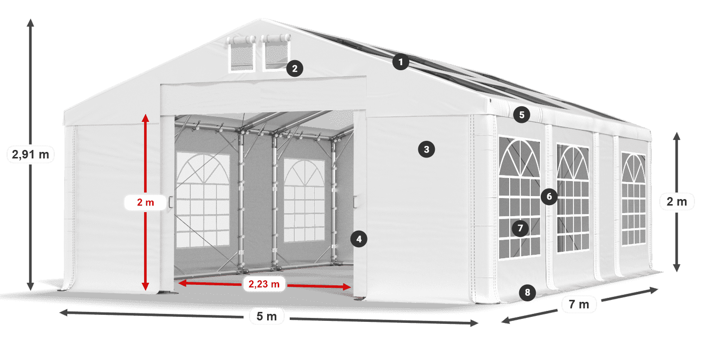 Strecha: MS 580 PVC Steny: SD 500 PVC 2 m legenda