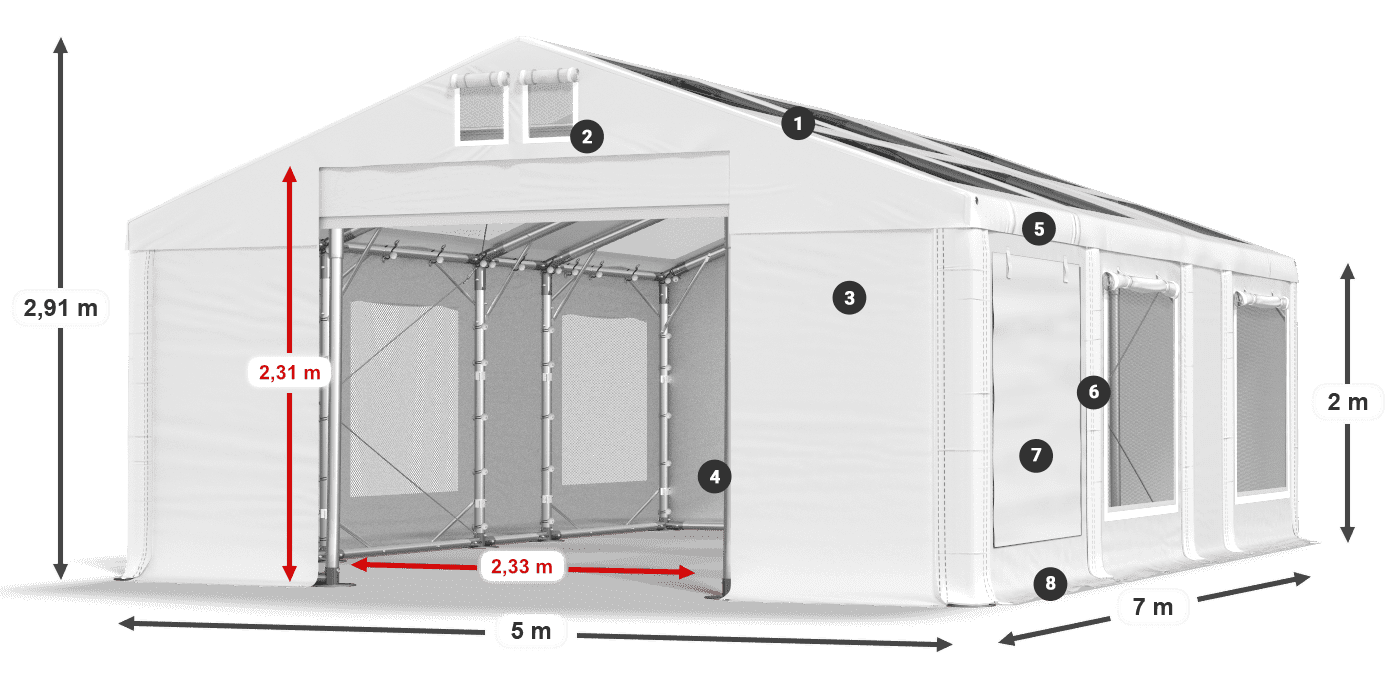 Strecha: MS T 580 PVC Steny: SDM 500 PVC 2m legenda