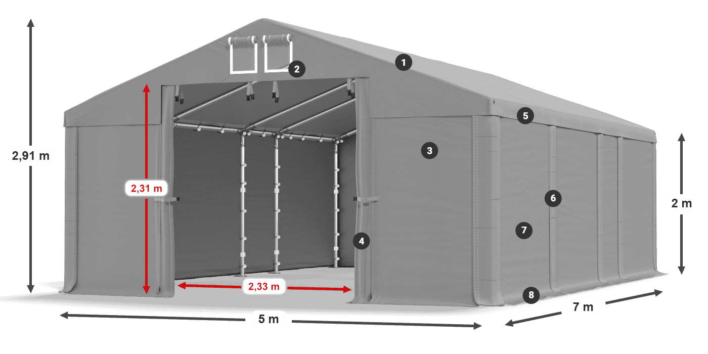 Strecha: MS 580 PVC Steny: SD 500 PVC 2 m legenda