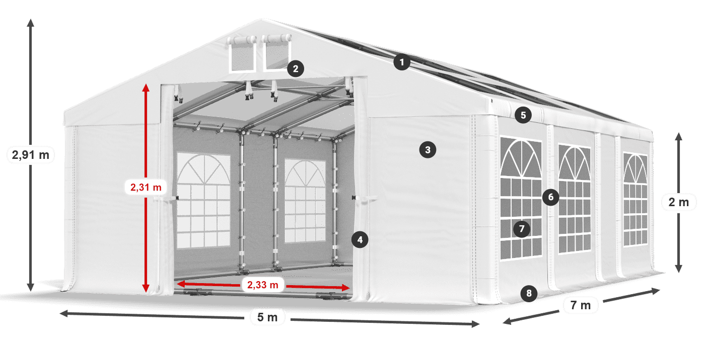 Strecha: MS 580 PVC Steny: SD 500 PVC 2 m legenda