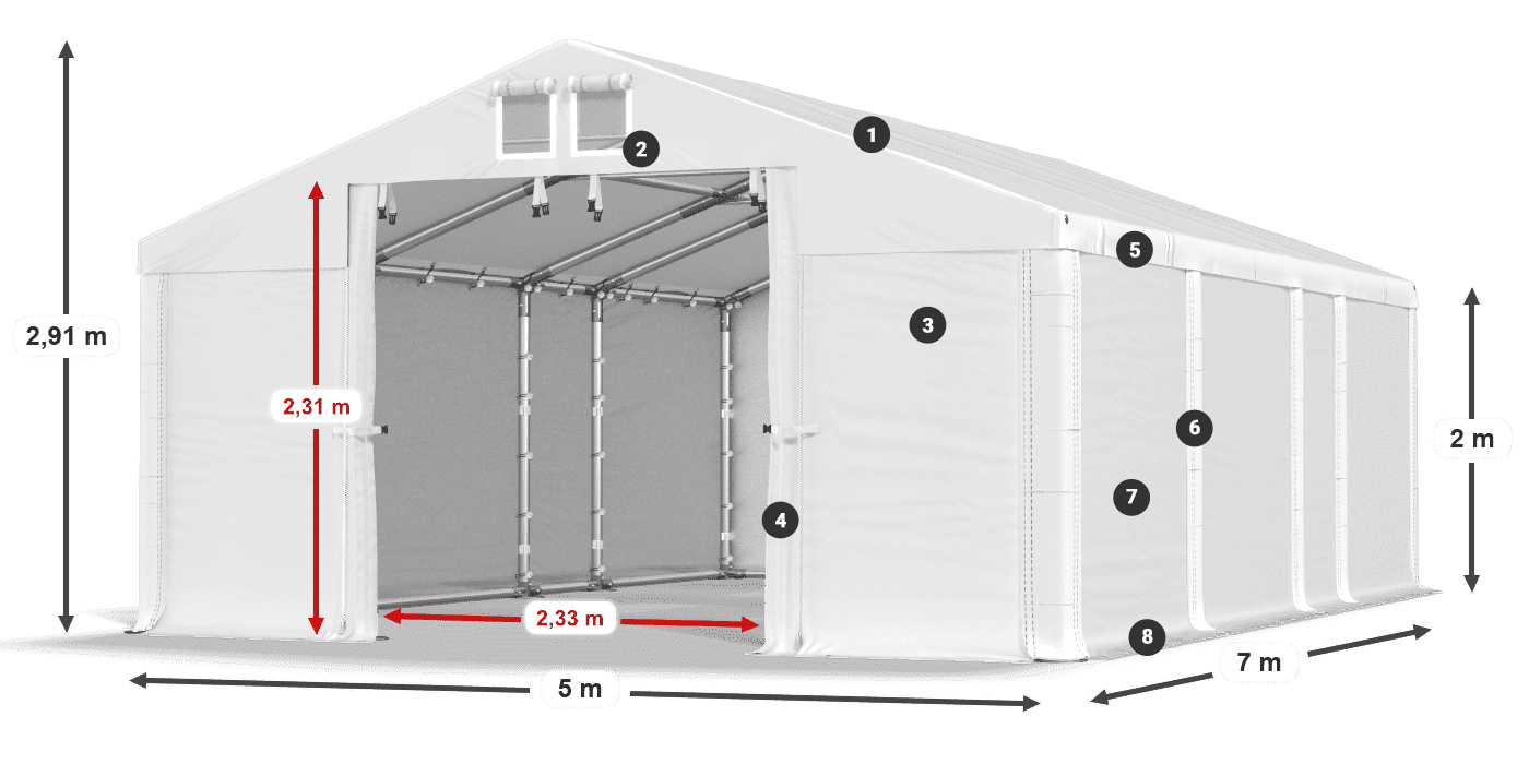 Strecha: MS 580 PVC Steny: SD 500 PVC 2 m legenda