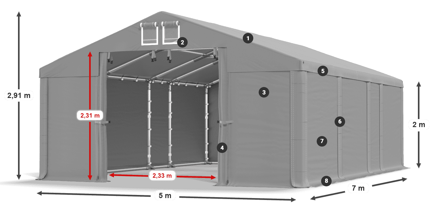 Strecha: MS 580 PVC Steny: SD 500 PVC 2 m legenda