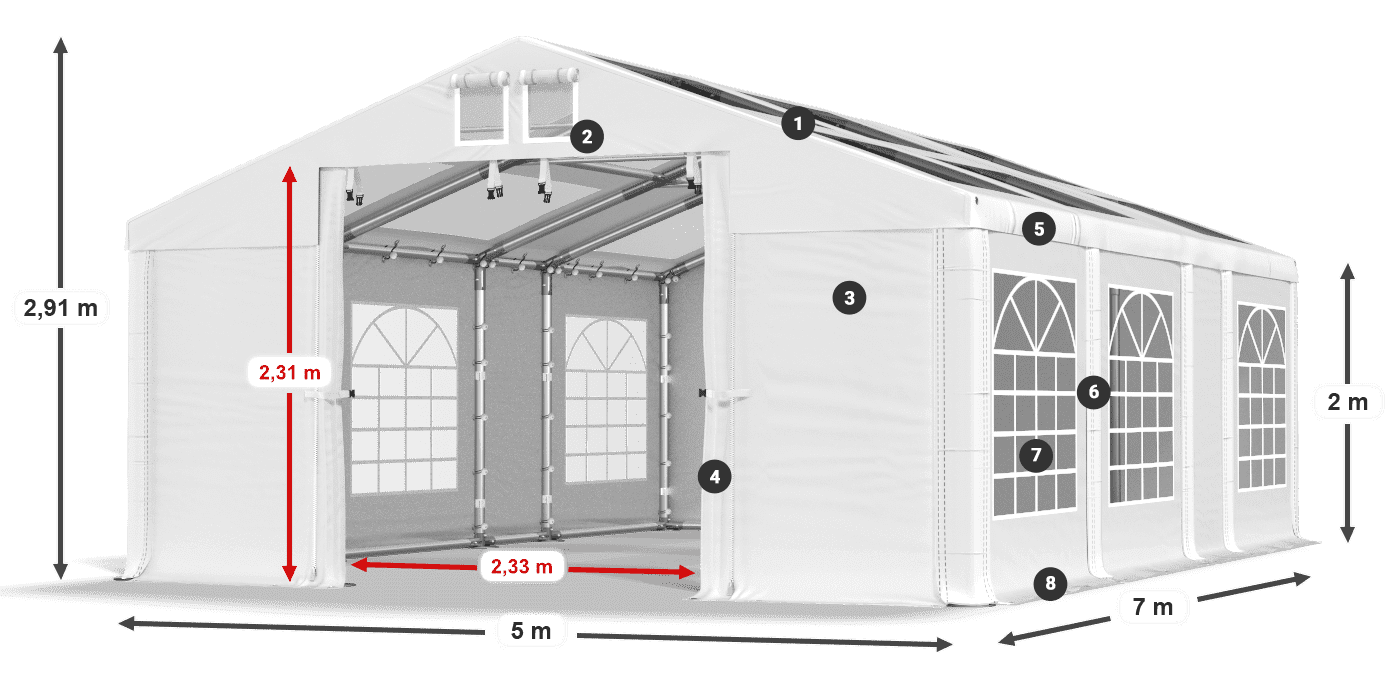 Strecha: MS 580 PVC Steny: SD 500 PVC 2 m legenda