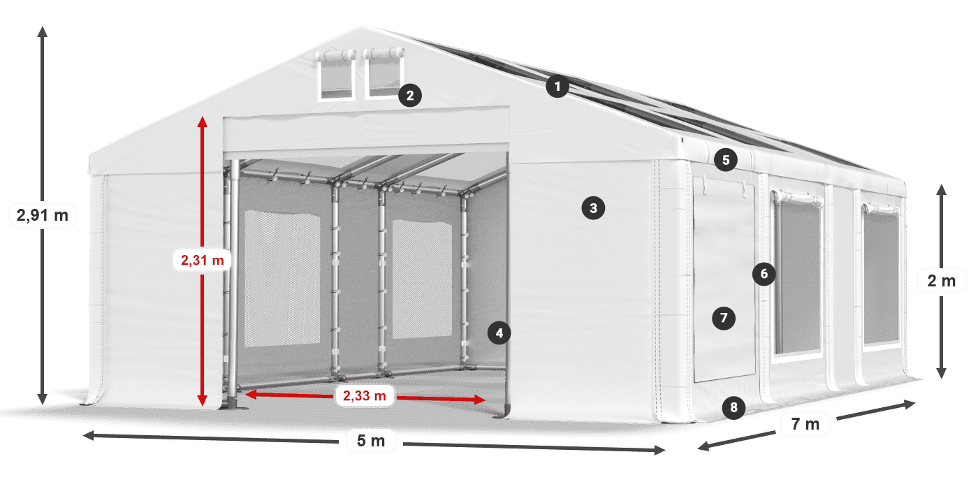 Strecha: MS T 580 PVC Steny: SDM 500 PVC 2m legenda