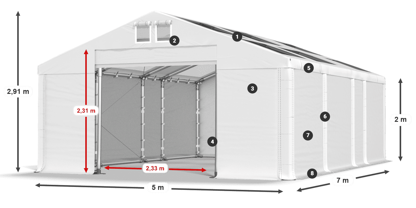 Strecha: MS T 580 PVC Steny: SD 500 PVC 2 m legenda