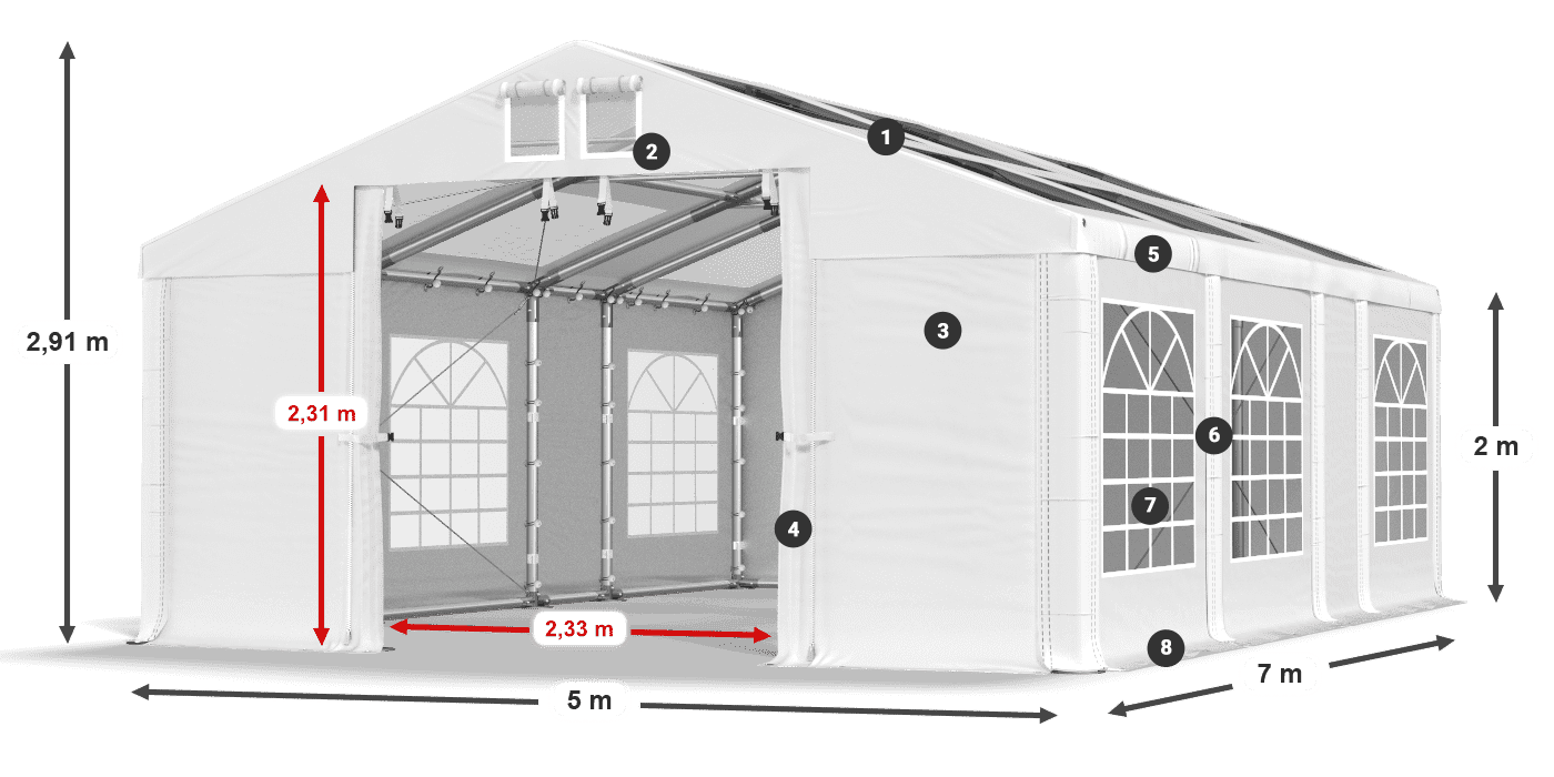Strecha: MS 580 PVC Steny: SD 500 PVC 2 m legenda