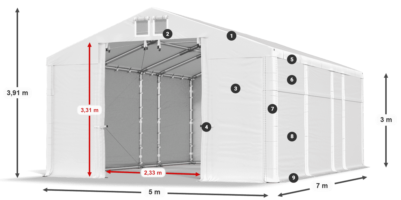 Strecha: FR 620 PVC Steny: MS 580 PVC 3m legenda