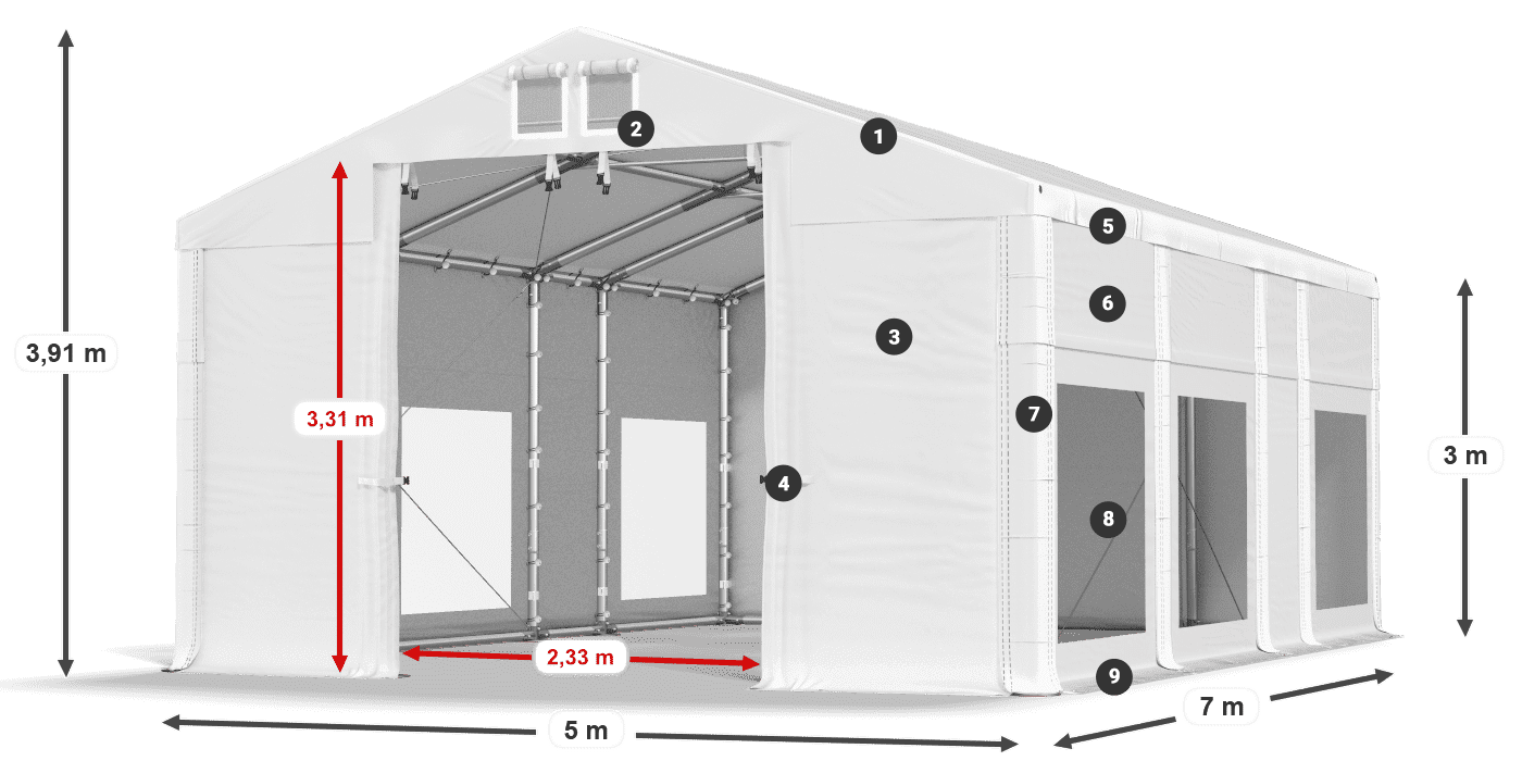 Strecha: FR 620 PVC Steny: MS 580 PVC 3m legenda