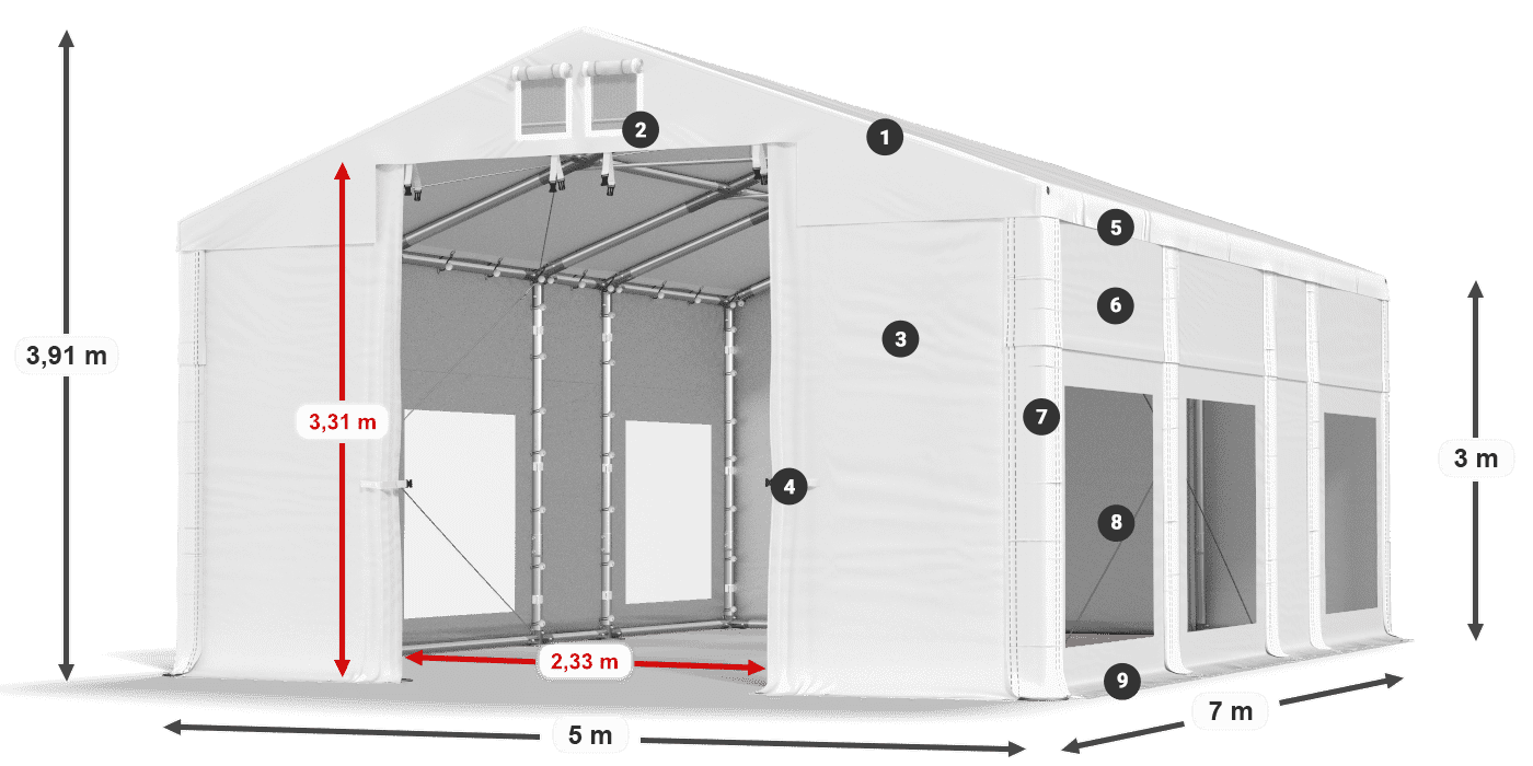 Strecha: FR 620 PVC Steny: MS 580 PVC 3m legenda