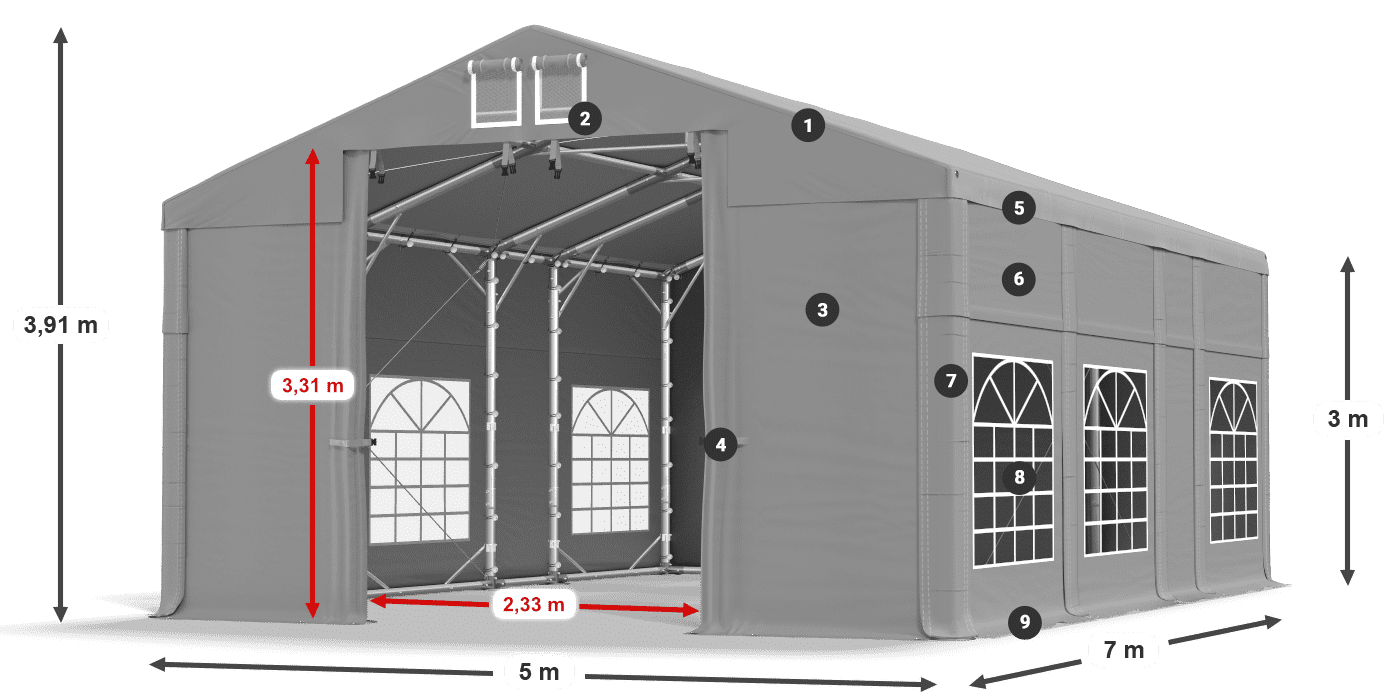 Strecha: FR 620 PVC Steny: SD 500 PVC 3m legenda