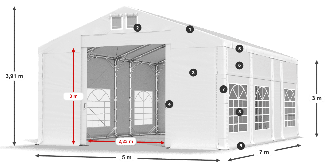 Strecha: FR 620 PVC Steny: SD 500 PVC 3m legenda